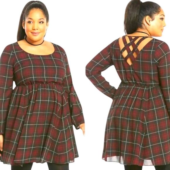TORRID NEW DESERT PLAID Mini Georgette Criss Cross Back Skater dress 3X - Picture 1 of 15